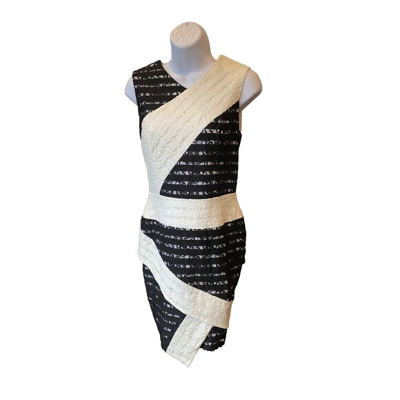 BCBGMAXAZRIA Dress Size 8 Dalia Mini Sheath White w/ Lace Detail Black White EUC - Picture 16 of 16